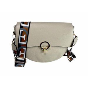 Ivan Troy Women's Grey Beige Italian Leather Soft Strappy Shoulder Bag